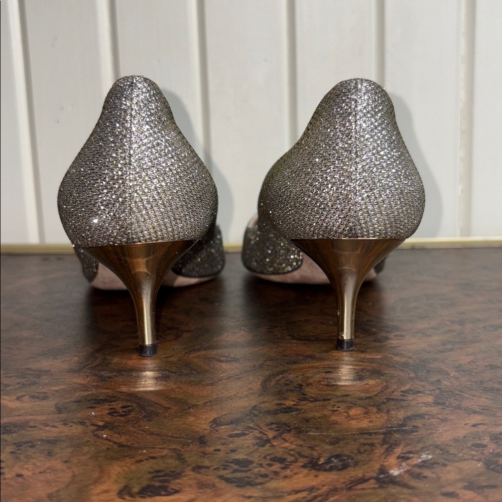 Jimmy Choo Metallic Gold Kitten Heels Pointed Toe Pumps Size 8.5 EU 38.5 - Picture 4 of 8